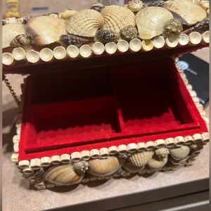 Vintage Sea Shell Box with Red Lining Trinket Holder Jewelry Box